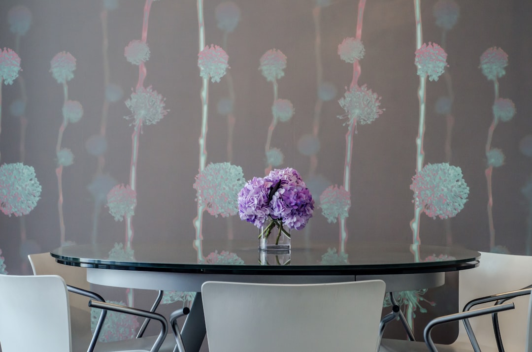 This designer used a hologram wallpaper of her client's favorite flowers - hydrangeas, NYC